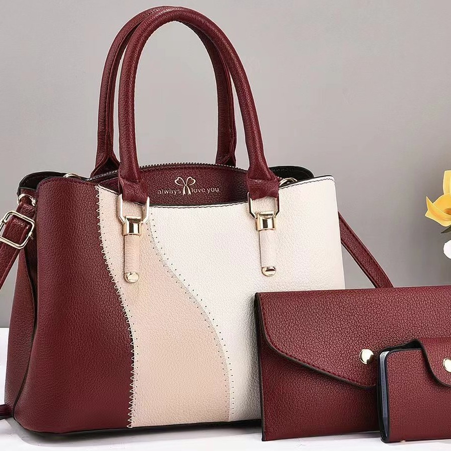 New color-blocking handbag set, large-capacity mom's fashionable handbag, stylish crossbody handbag, single-shoulder bag full figure