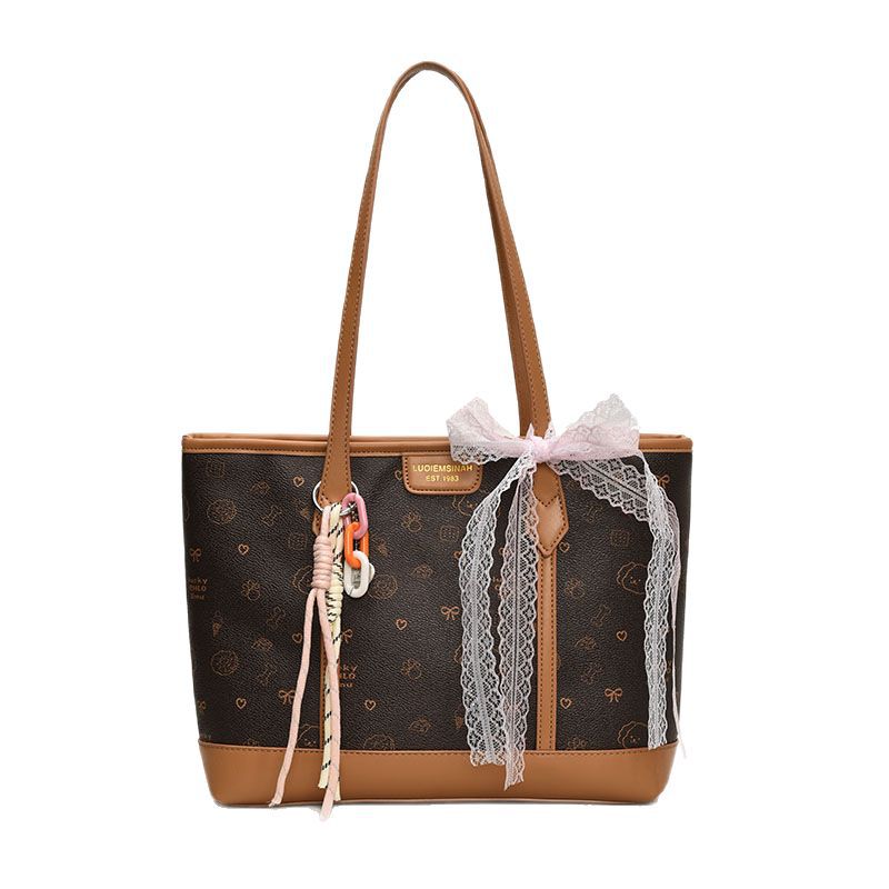 A popular retro print color-blocking hand-held tote bag for women, a new 2025 casual large-capacity single-shoulder bag for commuting to work Item Picture