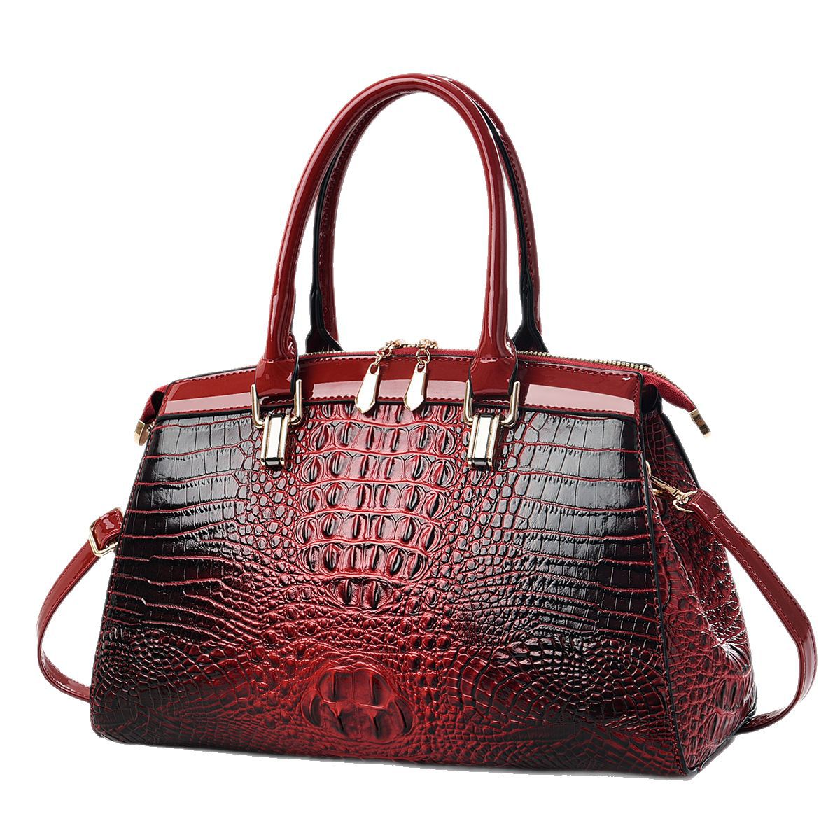 New cross-border style, simple and trendy 2025 women's bag, versatile Korean version, large capacity, fashionable crocodile pattern handbag, set bag Item Picture