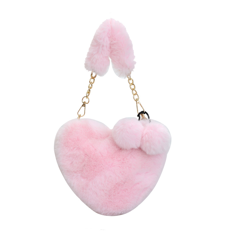2022 New style heart-shaped bag, women's chain crossbody bag, plush heart single-shoulder fur Valentine's Day gift Item Picture