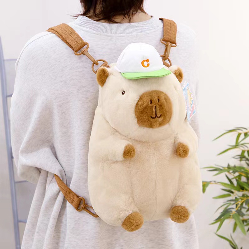 New Capibara sports Capybara backpack, Capibara doll bag, plush toy single-shoulder doll bag details Picture