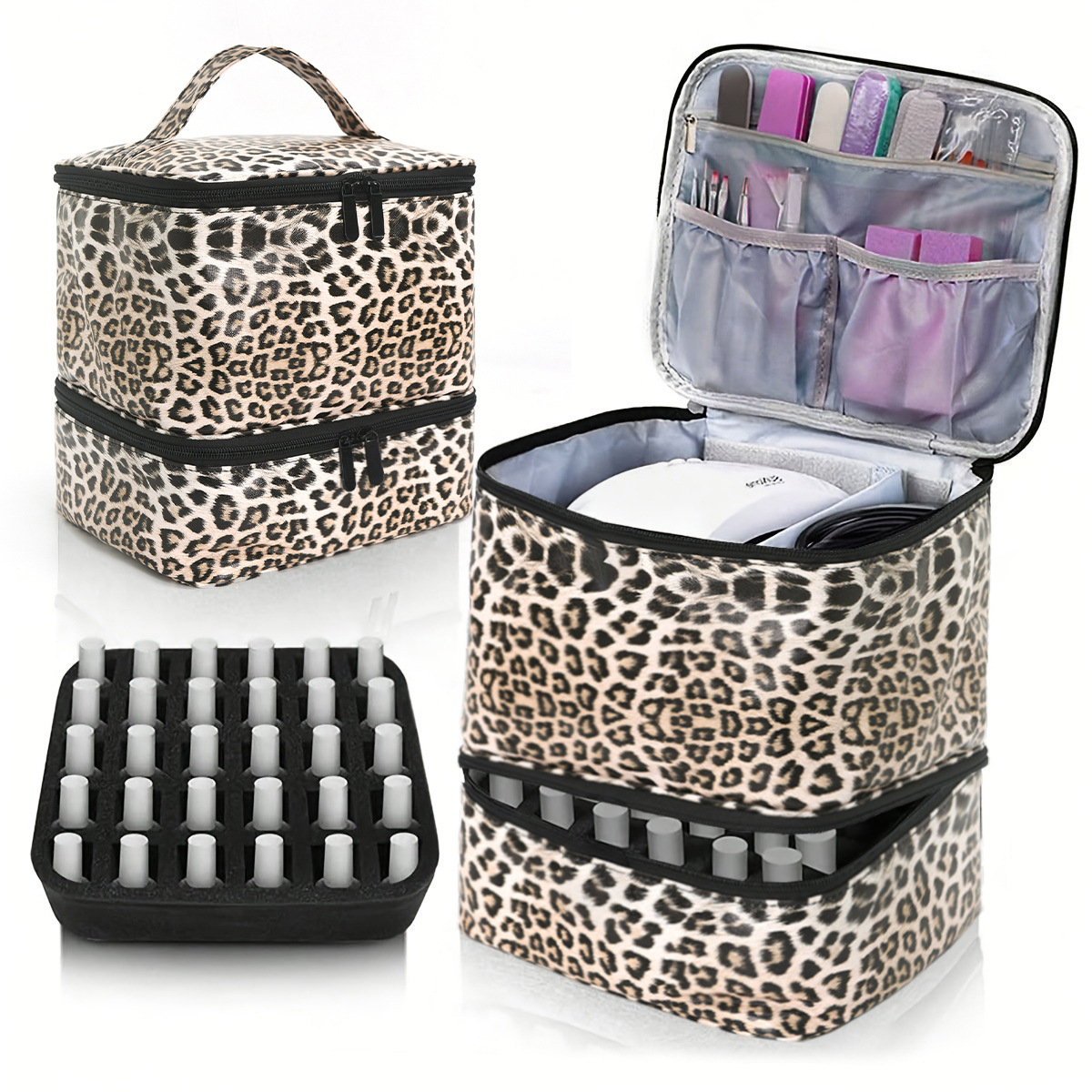 Nail polish storage bag, portable nail care, double-layer raised large-capacity essential oil bag, can hold a stand lamp, 30 bottles full figure