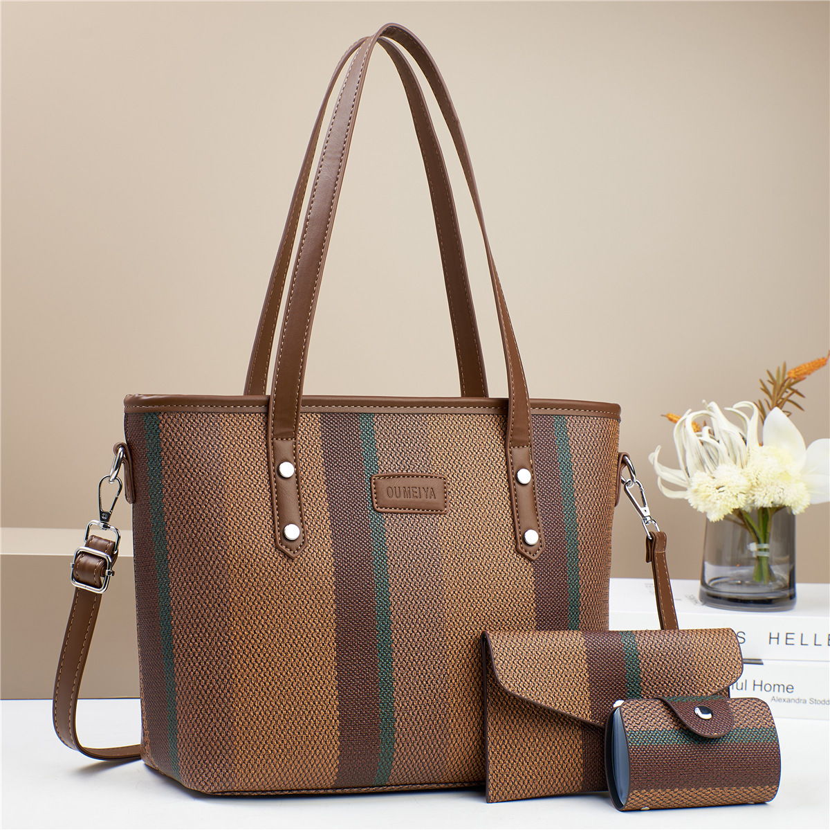 New color-blocking mother and child handbag, versatile for cross-border use, large-capacity mom's fashionable women's bag, Korean version crossbody bag, single-shoulder bag Specification drawing