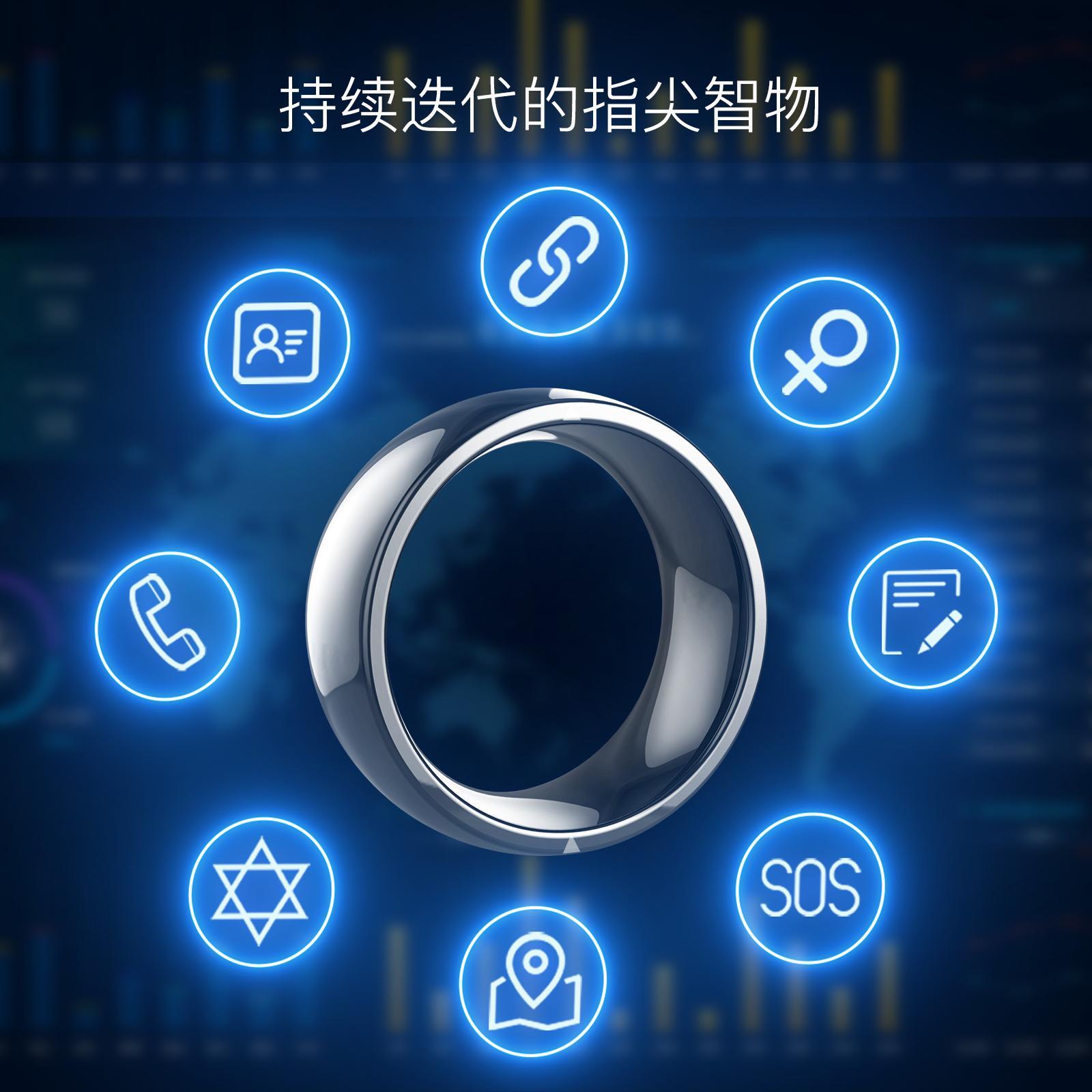 The JAKCOM Extreme Controller R4 smart ring, a multi-functional magic ring, is compatible with both Apple and Android devices and can be upgraded with ICID card R3 Specification drawing