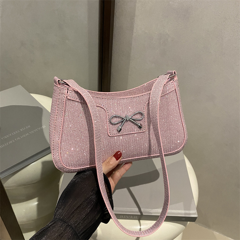 2025 Sweet Girl, simple spring crocodile pattern new simple, fashionable and stylish bow underarm single-shoulder bag full figure