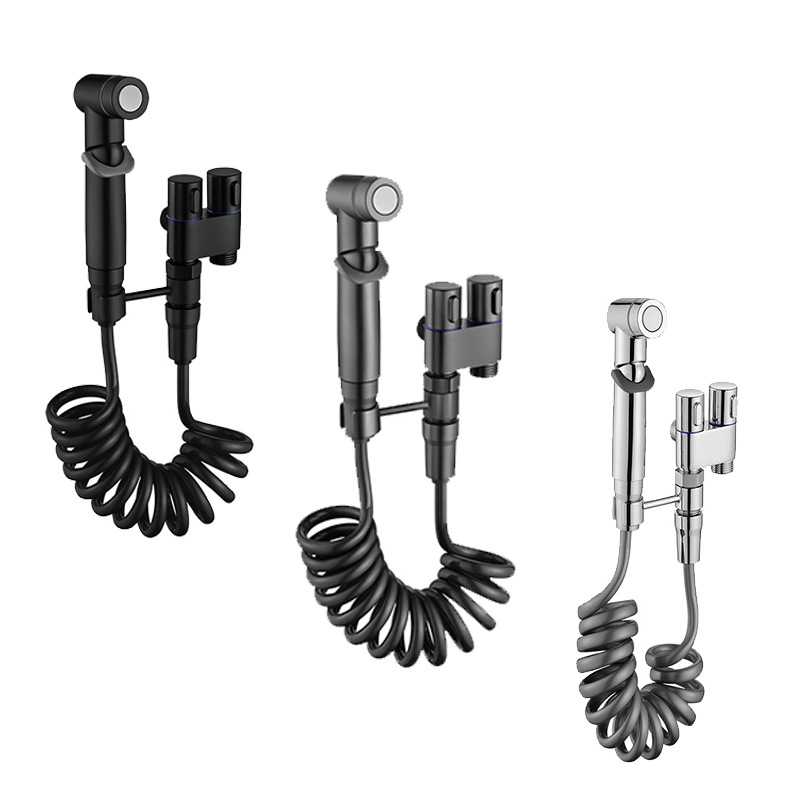 Toilet flushing spray gun, faucet, toilet companion, pressurized high-pressure water gun, household bidet, one inlet and two outlets Angle valve full figure