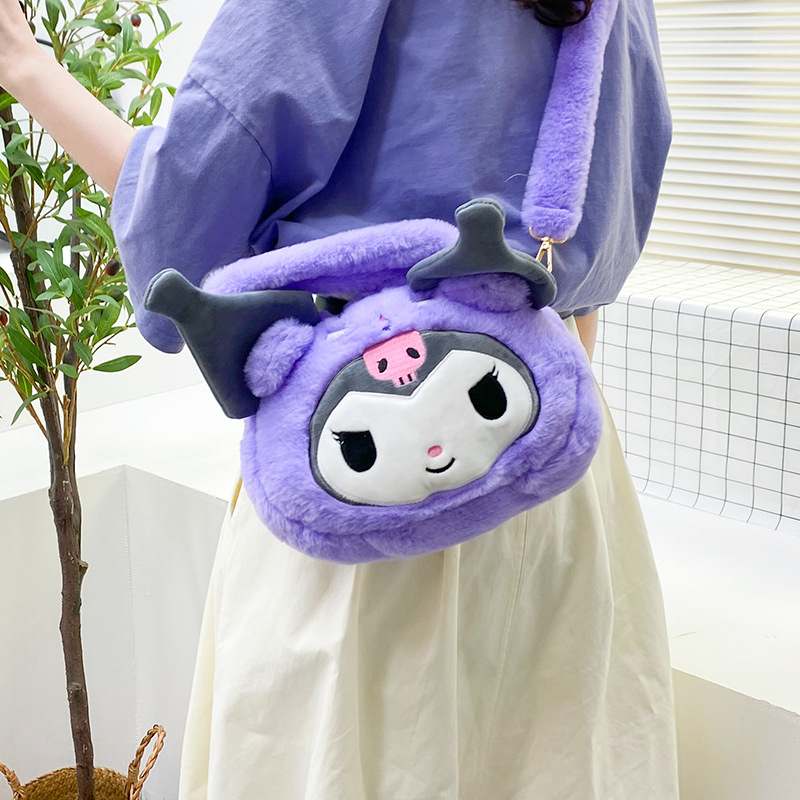 New Katon Sanrio Kuromi plush hand-held doll bag, creative claw machine doll, crossbody girl handbag details Picture