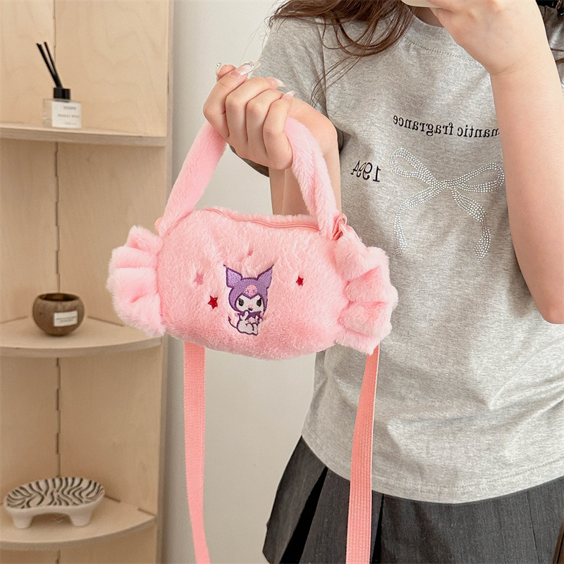 Exchange the new cartoon and cute small cross bag claw machine doll for a tie-dyed hand-held shoulder cross plush bag as a birthday gift details Picture