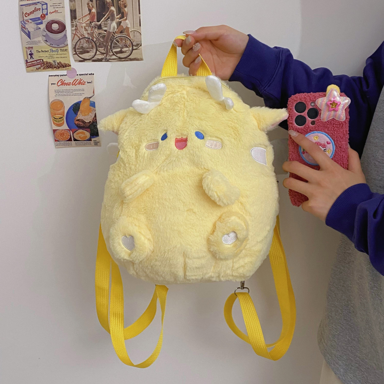 New cartoon little flying Dragon doll backpack, ins Japanese girl heart student storage bag, gift doll bag details Picture
