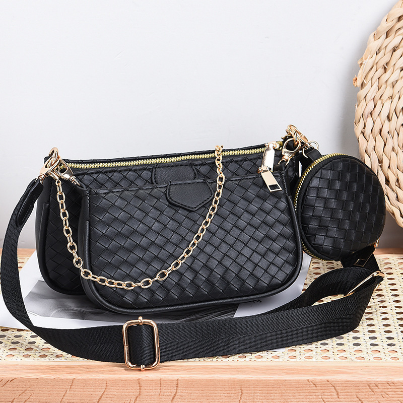 Woven texture PU leather three-in-one women's bag 2022 new triplet crossbody bag, small bag, fashionable and popular women's bag full figure