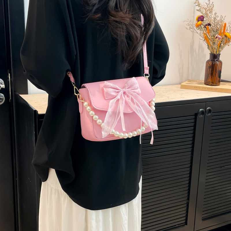 Bow design versatile, ins quality underarm bag, crossbody bag, pearl chain single-shoulder crossbody bag, commuter bag Specification drawing