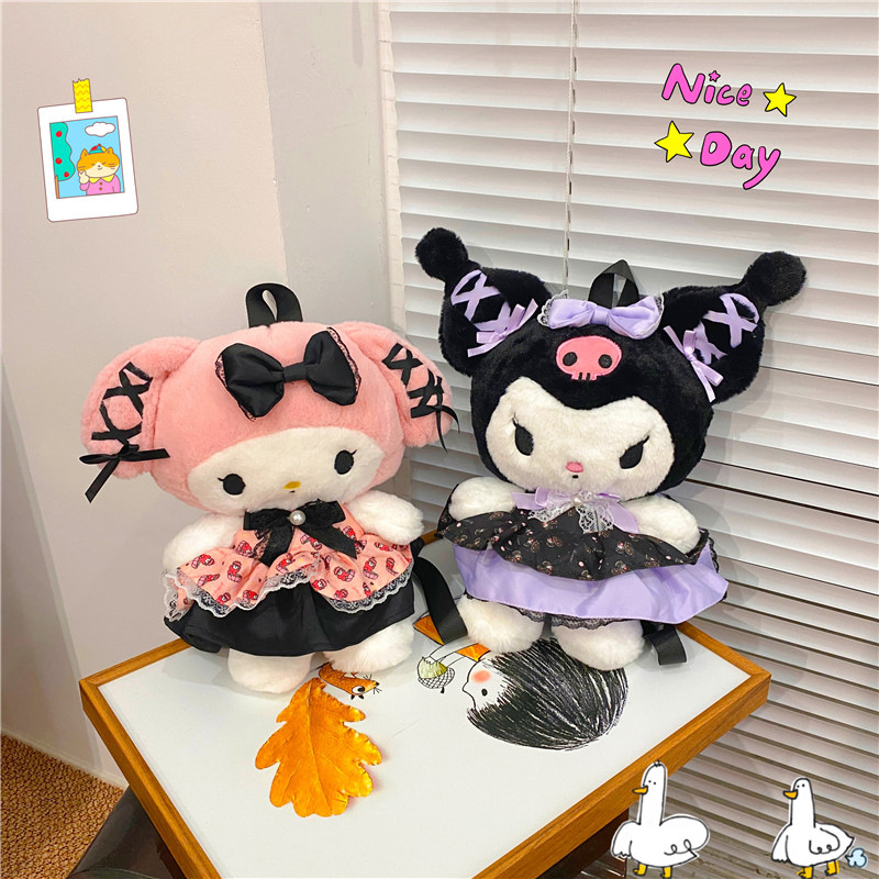 New cartoon trendy toys, banquet Kuromi dolls, girl plush figurines, Melody backpacks, claw machine doll bags full figure