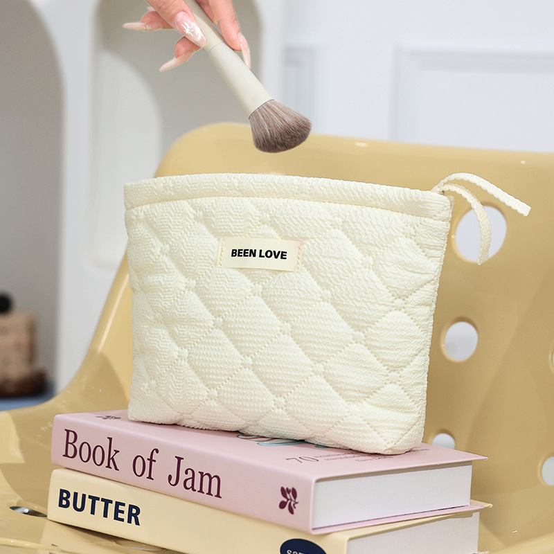 Runhui Qiwen hand-held storage Bag, solid color makeup bag, travel makeup Storage bag, large capacity, high-end feel details Picture