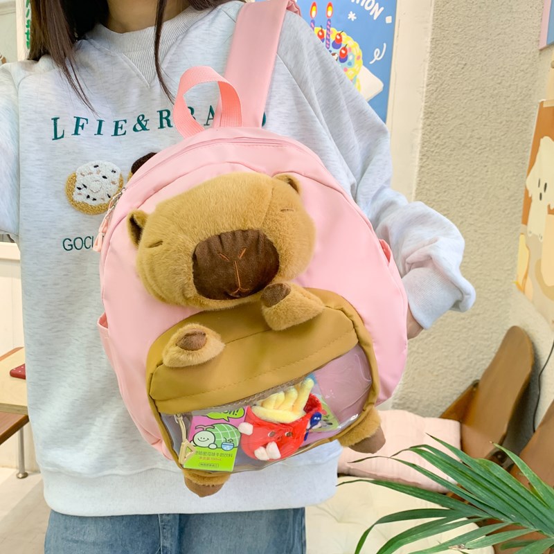 The new plush capybara backpack is cute and has a large capacity. It's a funny Capybara student schoolbag and a small cartoon backpack for girls Specification drawing