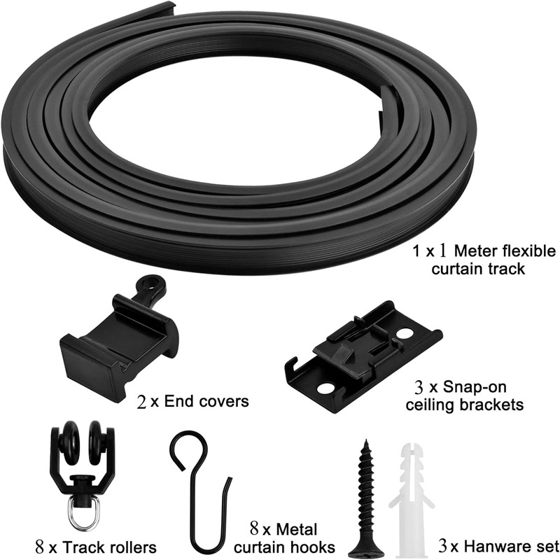 Curtain accessories: 1m, 2m, 3m, 4m, 5m black flexible curtain track sets full figure