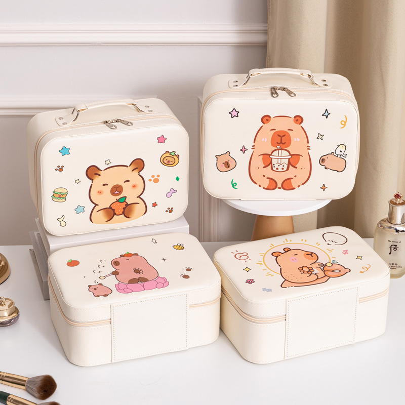 Capibala makeup box, large-capacity cosmetics, portable cute makeup bag, cartoon storage box, waterproof three-dimensional Specification drawing