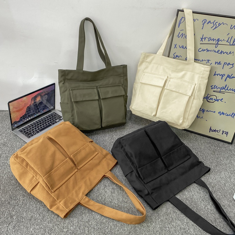 Retro canvas bag, large-capacity hand-held shoulder bag, men's and women's casual travel bag, Korean style ins workwear tote bag Specification drawing