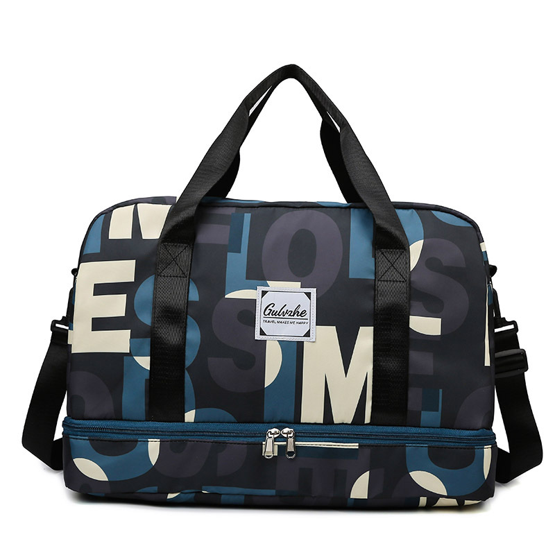 Simple graffiti letter travel bag, carry-on luggage bag, independent shoe compartment, sports and fitness bag, dry and wet separation yoga bag Item Picture