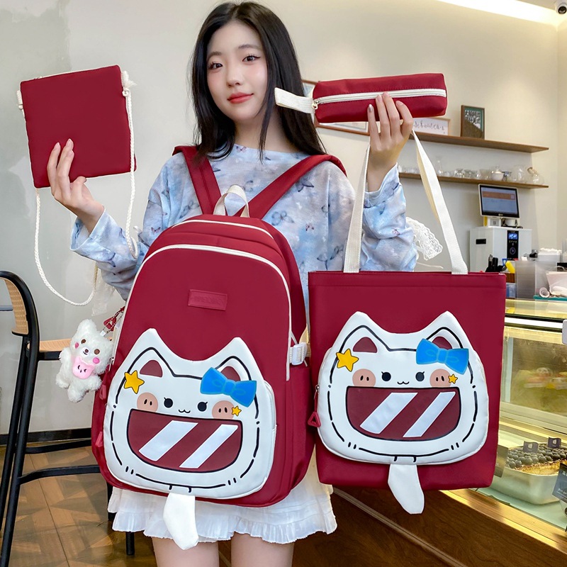 Four-piece schoolbag set, cartoon for girls, durable backpack for primary school students, high appearance level, cute cat for girls, junior high school student backpack Specification drawing