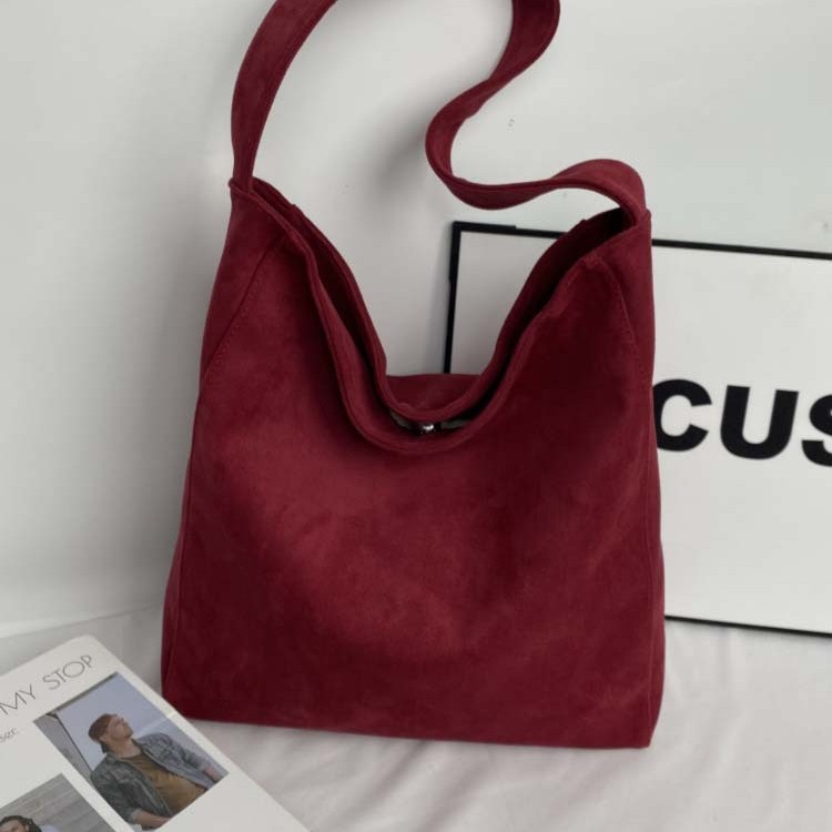 New autumn and winter suede matte texture laid-back style Korean niche casual large-capacity solid color single-shoulder tote bag Specification drawing