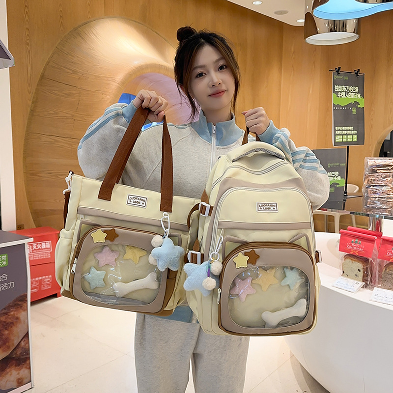 The new student bag of 2025 features a high level of appearance, large capacity, a fashionable and simple backpack for commuting, and a single-shoulder bag Specification drawing