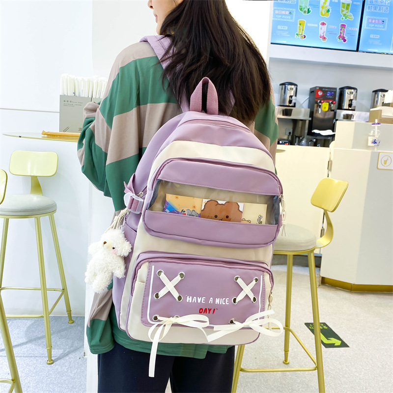 New school bag for primary school students, Japanese-style cute schoolgirl backpack, student bag, large-capacity nylon backpack Specification drawing