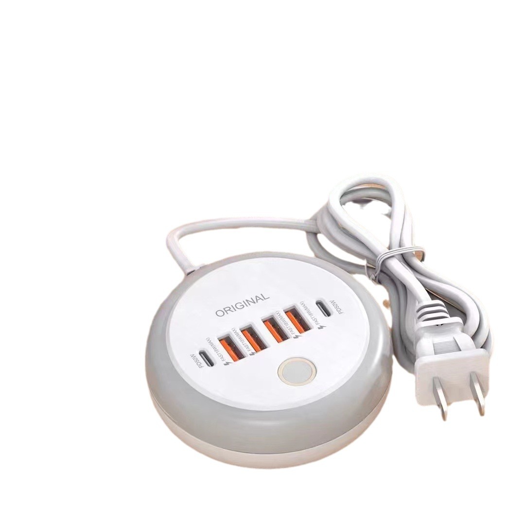 The new circular PD20W power strip charger, A+C multi-port smart fast charging charger with touch LED/ fill light Item Picture