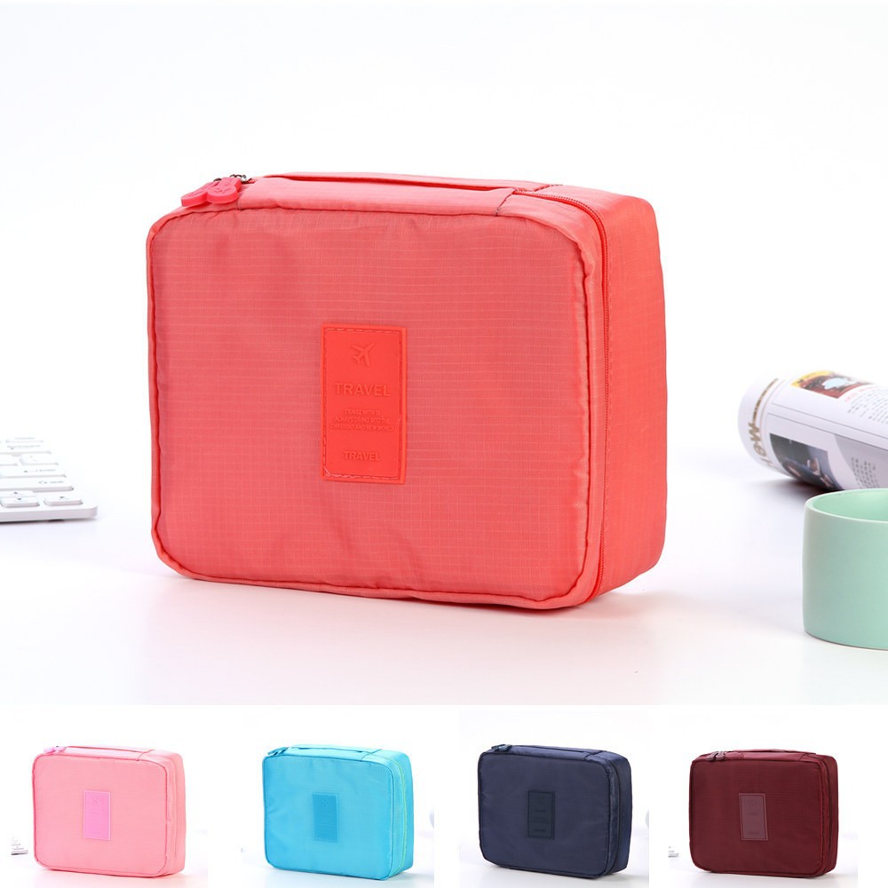 Oxford Cloth Square makeup bag, Women's multi-purpose large-capacity waterproof toiletry bag, Travel double-layer portable storage bag full figure
