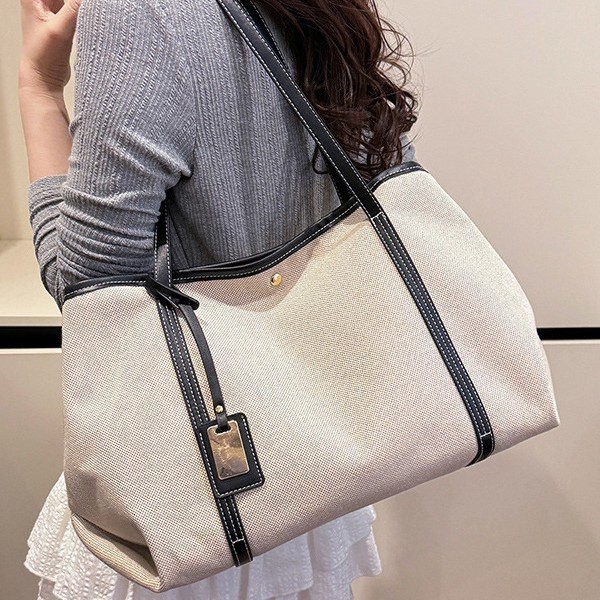 High-end patchwork canvas large-capacity tote bag for women 2025 new style commuting casual shopping bag, single-shoulder armpit bag Specification drawing