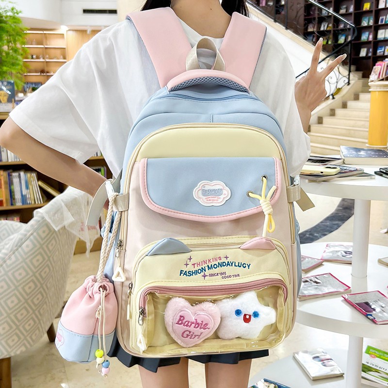 Cute cat, fresh and cute, large-capacity schoolbag for junior high school students, backpack for senior high school students, schoolbag with a college style and a girlish look Specification drawing