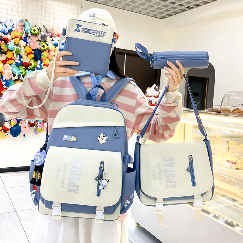 Trendy new high-appearation-level junior high school schoolbag for girls, large-capacity set backpack, Korean-style contrasting color campus backpack for boys Application Scenario