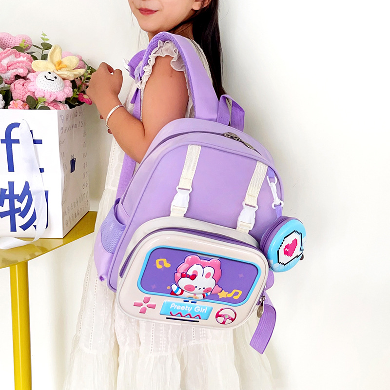 New type of backpack with chest buckle for girls entering kindergarten, small class back support backpack, cartoon lightweight children's backpack Specification drawing