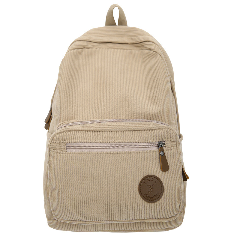A Japanese-style Harajuku Instagram backpack for junior high school students, solid color corduroy, artistic style, and a couple backpack for college students Item Picture