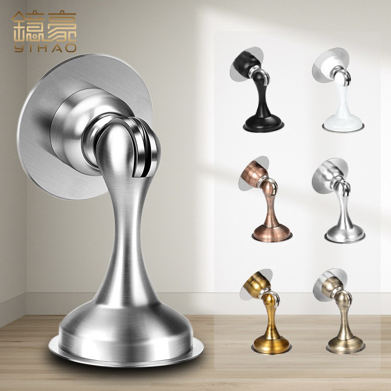Stainless steel strong magnetic door suction, thickened door stop, no need for drilling, anti-collision device, bedroom door, silent strong magnetic floor suction full figure
