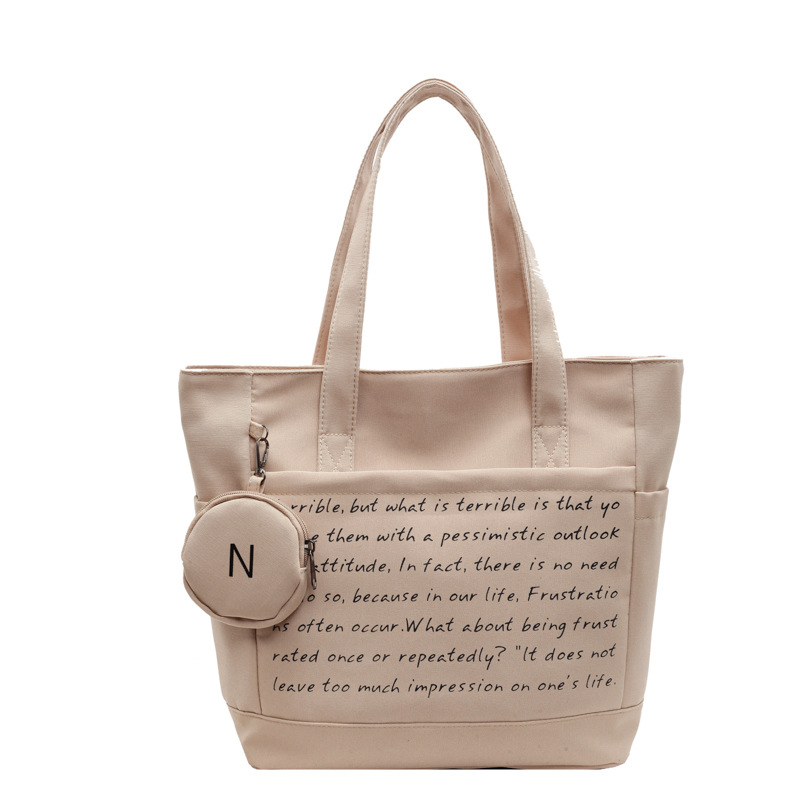Fashionable and casual lettered canvas bag for women, versatile, large capacity for students to attend classes and commute, large capacity underarm single-shoulder bag Item Picture