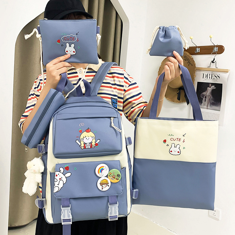 Wholesale of new four-piece schoolbags for junior and senior high schools, large-capacity Korean-style backpacks, casual and fashionable canvas girls' backpacks Specification drawing