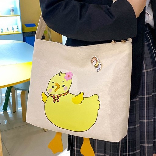 Cute canvas small bag for women 2024 new style, fashionable and versatile cartoon print single-shoulder bag, cool crossbody bag for girls full figure