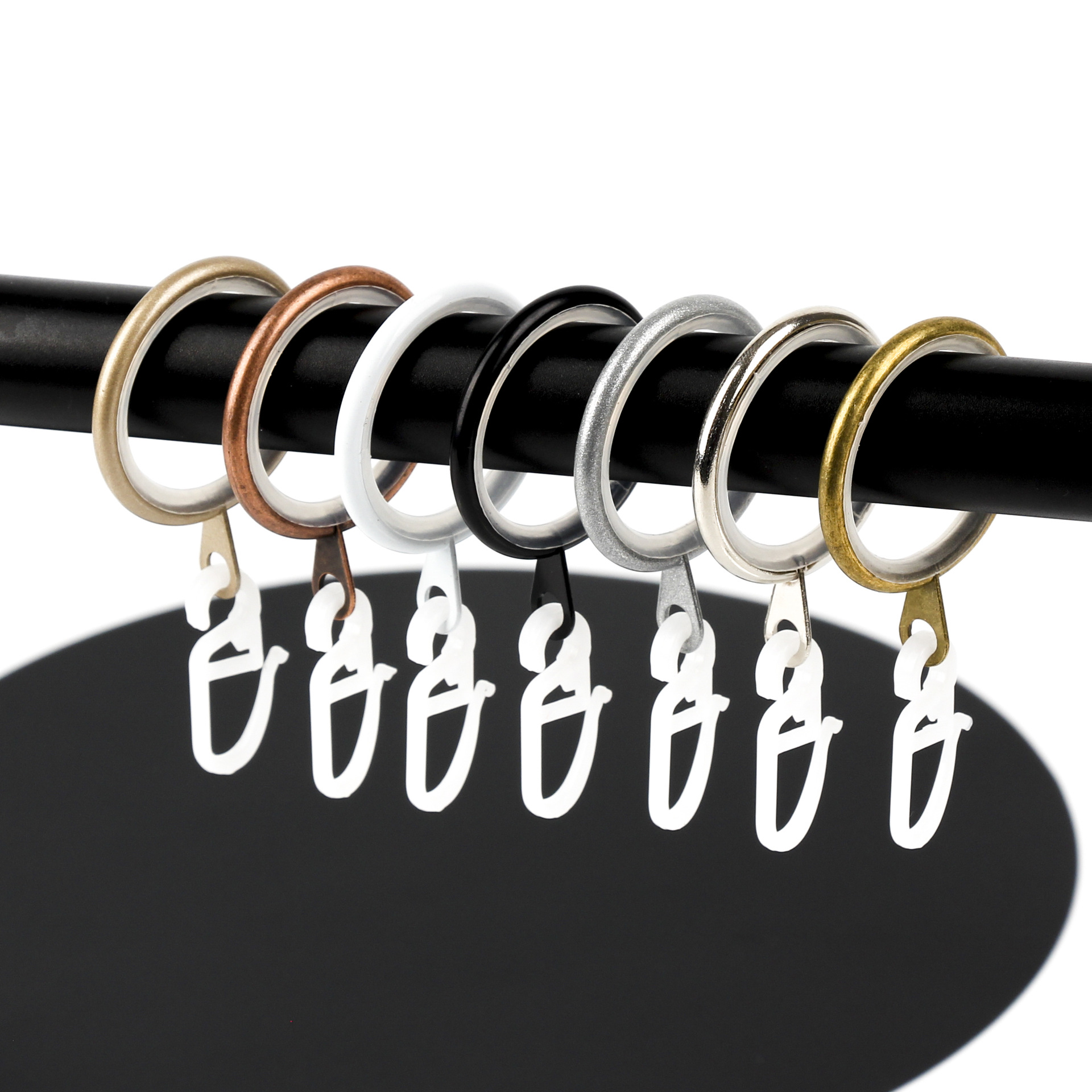 Factory direct supply of plastic silent rings, hoist coils, clamps, pin clips, hardware clips, curtain lifting rings, iron coils, hangers full figure