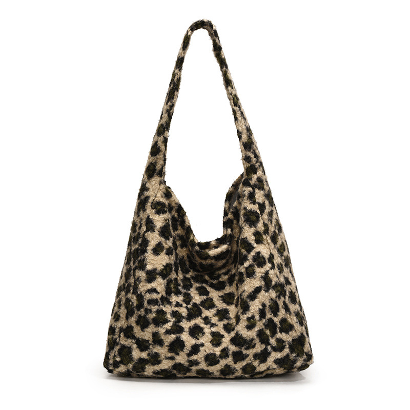 2024 New Korean InS-style woolen fabric, large-capacity single-shoulder underarm crossbody bag, woolen bag, cross-border leopard print Item Picture