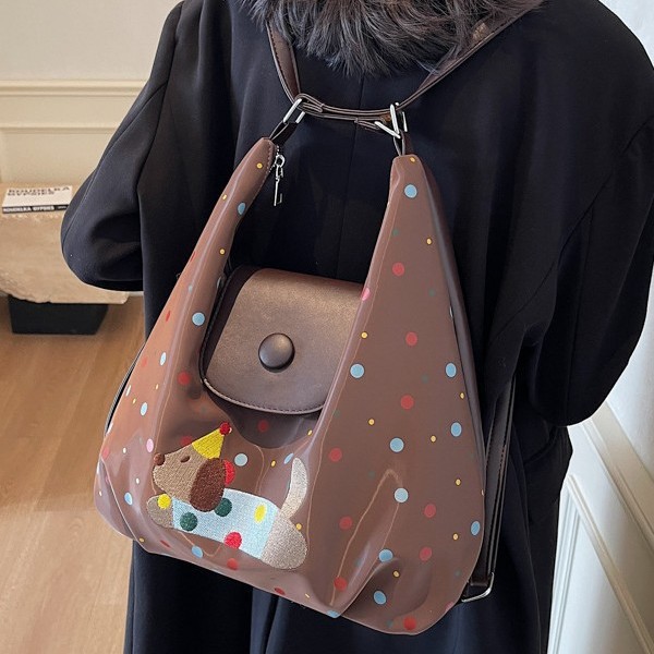 Autumn and winter chocolate puppy polka dot cloud bag, new school-style backpack for women, casual single-shoulder tote bag Specification drawing