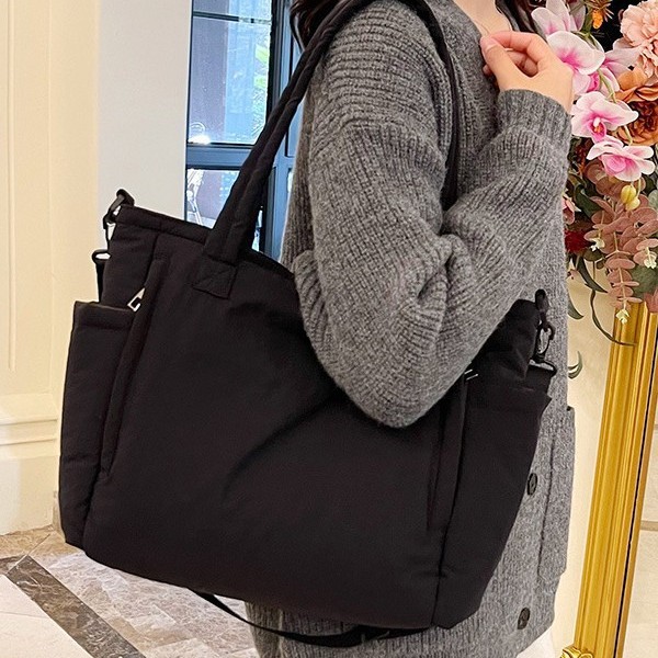 Autumn and winter commuting high-capacity tote bag 2024 New style cotton-padded soft single-shoulder bag Korean-style cotton jacket crossbody handbag Specification drawing