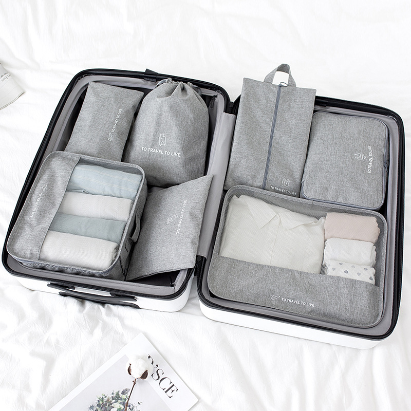 7-piece travel storage bag set, Nordic style Oxford fabric simple clothing classification and organization bag, direct supply from the manufacturer full figure