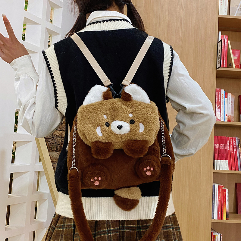 Raccoon plush backpack, crossbody bag, schoolbag, cute doll backpack, plush jk cartoon commuting backpack, girl full figure