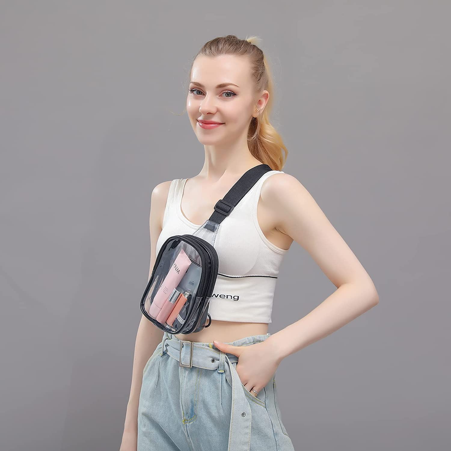 Amazon's new crossbody bag, chest bag, PVC single-shoulder bag, transparent outdoor sports waterproof mini travel crossbody bag details Picture