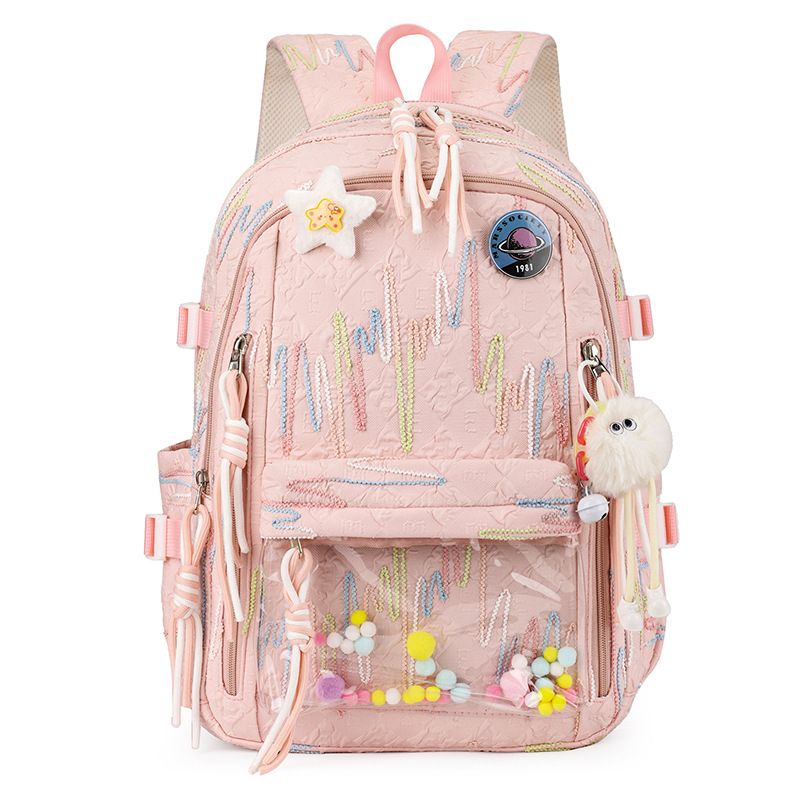 Girls' schoolbag, large-capacity, lighter-load, ultra-light travel study bag for primary school students from grades three to six, transparent pain-relieving bag Item Picture