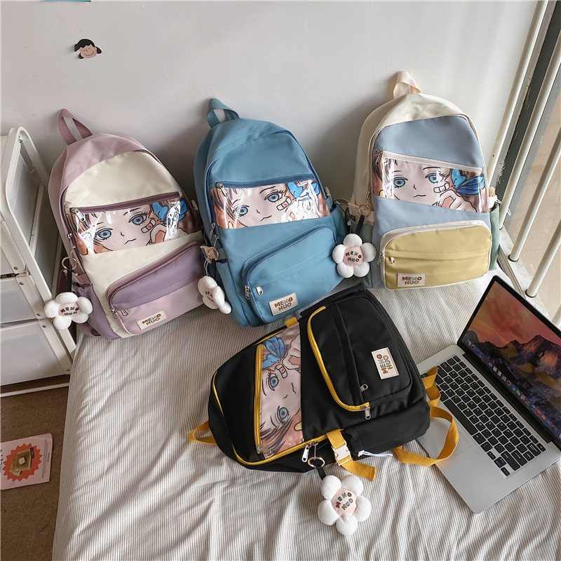 A new Korean version of a backpack for girls, featuring cartoon and anime nylon, is a trendy and casual schoolbag for junior high school students Application Scenario