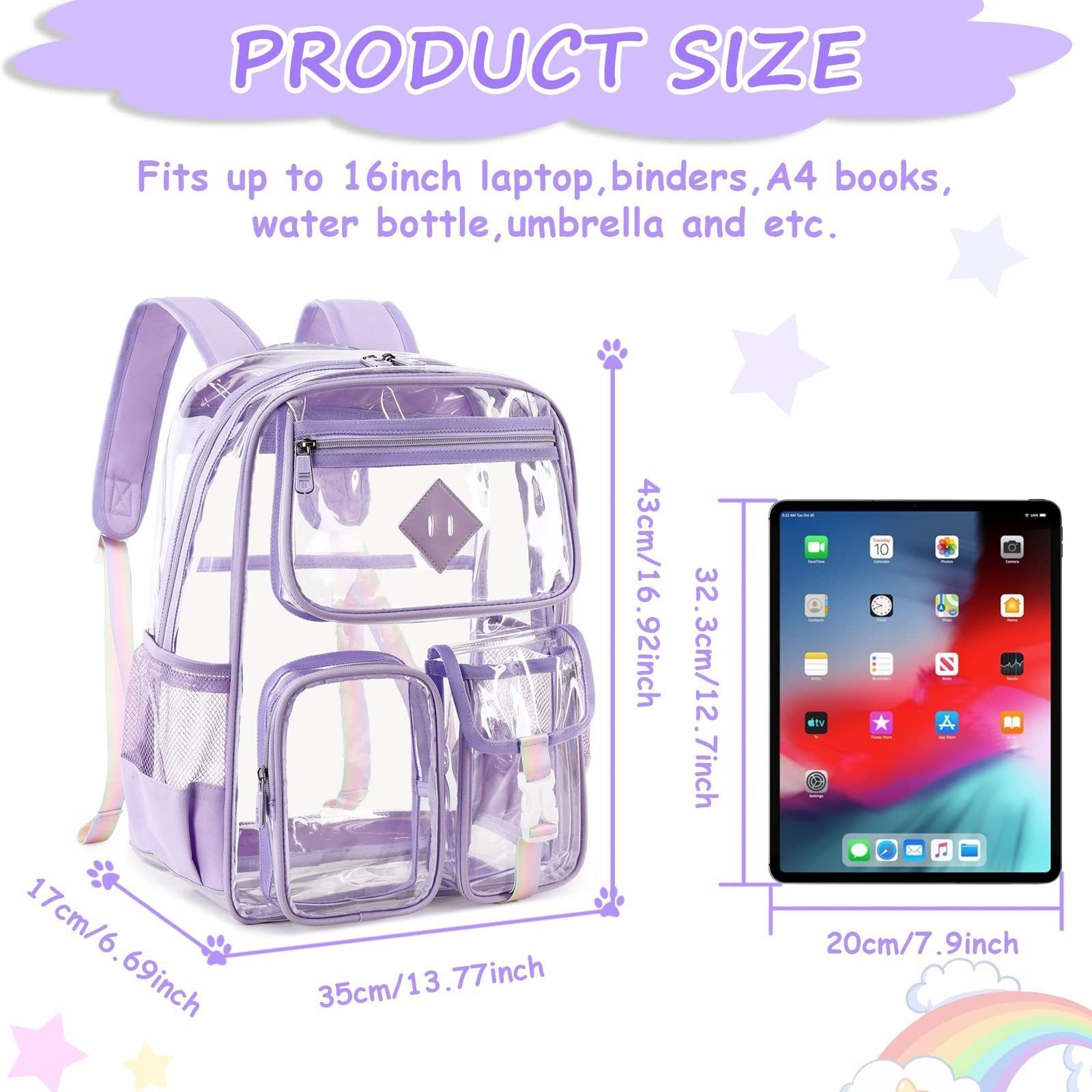 New in-stock cross-border Amazon bestseller transparent pvc backpack, outdoor fitness and sports visible backpack Specification drawing