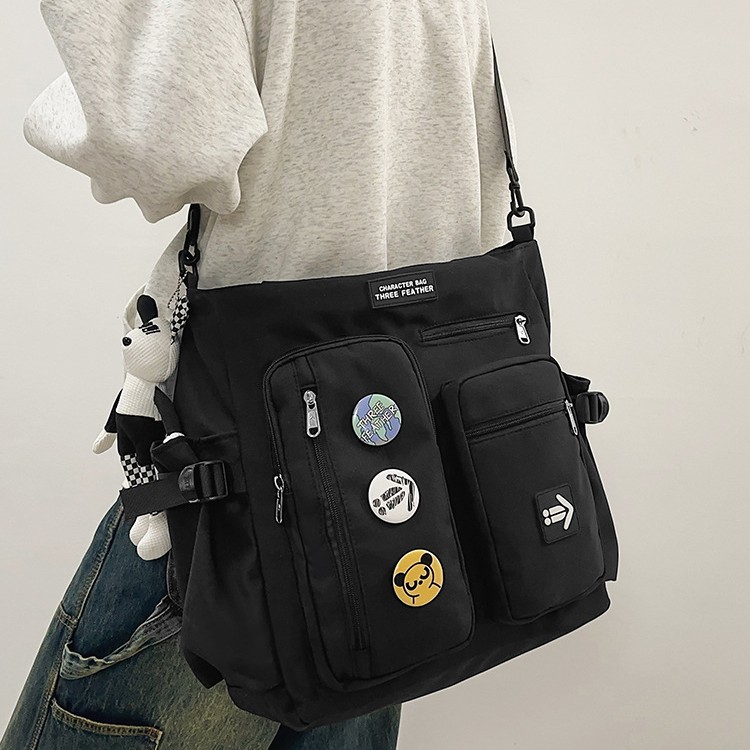 Korean-style workwear casual handbag, student tutorial book bag, large-capacity unisex trendy single-shoulder crossbody bag Specification drawing