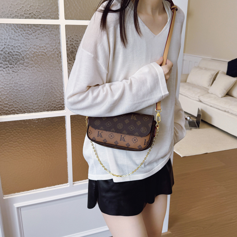 High-end printed bag for women, 2025 new style light luxury retro crossbody small square bag, fashionable chain single-shoulder armpit bag Specification drawing
