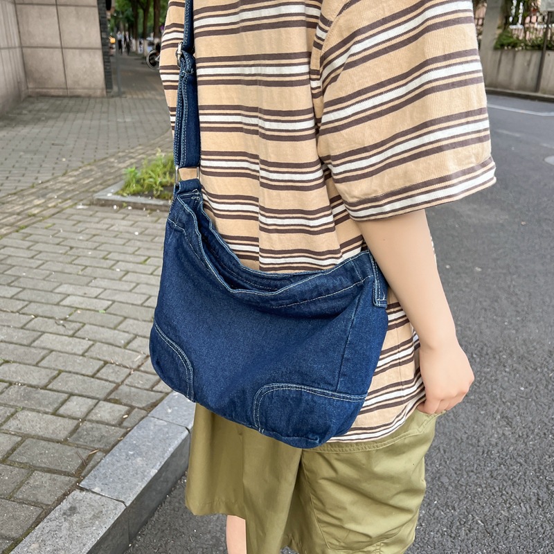 Denim canvas bag for women 2022 New style Japanese retro large-capacity crossbody bag for college students' class single-shoulder bag for women details Picture